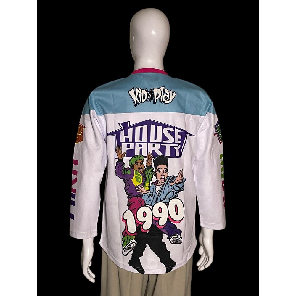 Kid N Play House Party 1990 White and Turquoise Hockey Jersey Size Small NWT